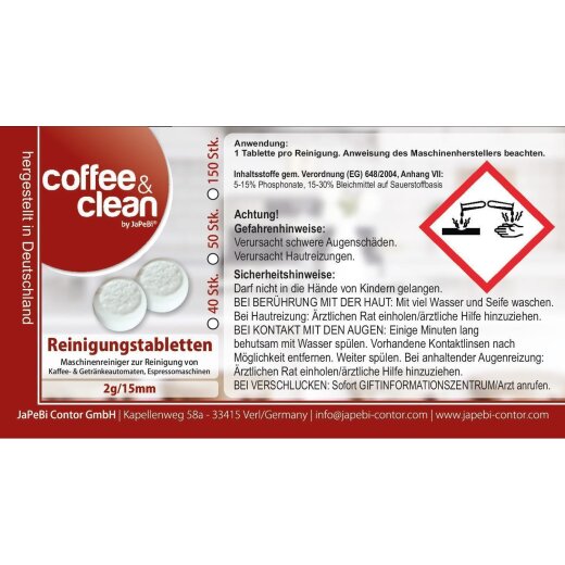 40 Reinigungstabletten Coffee&Clean by JaPeBi á 2gr.