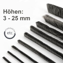 Bürstendichtung Dichtungsbürste Türbürste Breite 4,8mm Höhe 3 - 25 mm Farbe Grau