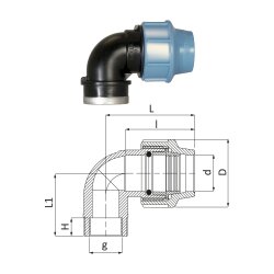 Unidelta PP Winkel 90° m. Innengewinde