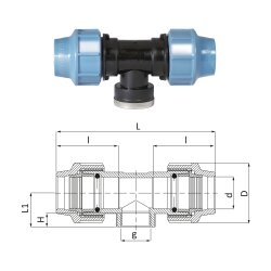 Unidelta PP T-Stück 90° mit Innengewinde