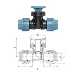 PP PE Absperrventil mit beidseitigem Klemmanschluss...
