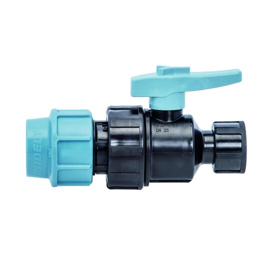 Unidelta PP Kugelhahn mit Klemm- + Überwurfmutteranschluß