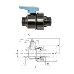 Unidelta PP Kugelhahn mit beidseitigem Außengewinde