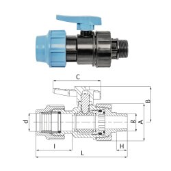 Unidelta PP Kugelhahn mit Klemmanschluss und...