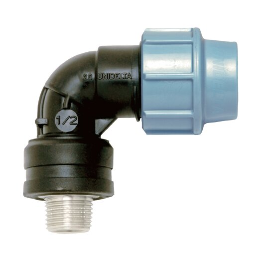 Unidelta PP Winkel 90° mit Messing-Außengewinde