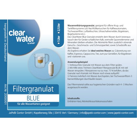 1L Filtergranulat Nachfüllgranulat Enthärterharz mit Aktivkohle ClearWater BLUE