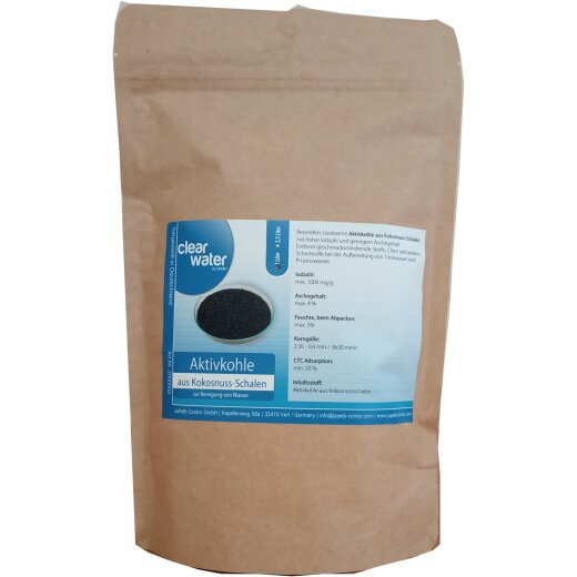 1L / 0,5kg Aktivkohle Filterkohle aus Kokosnussschalen, 8x30 mesh